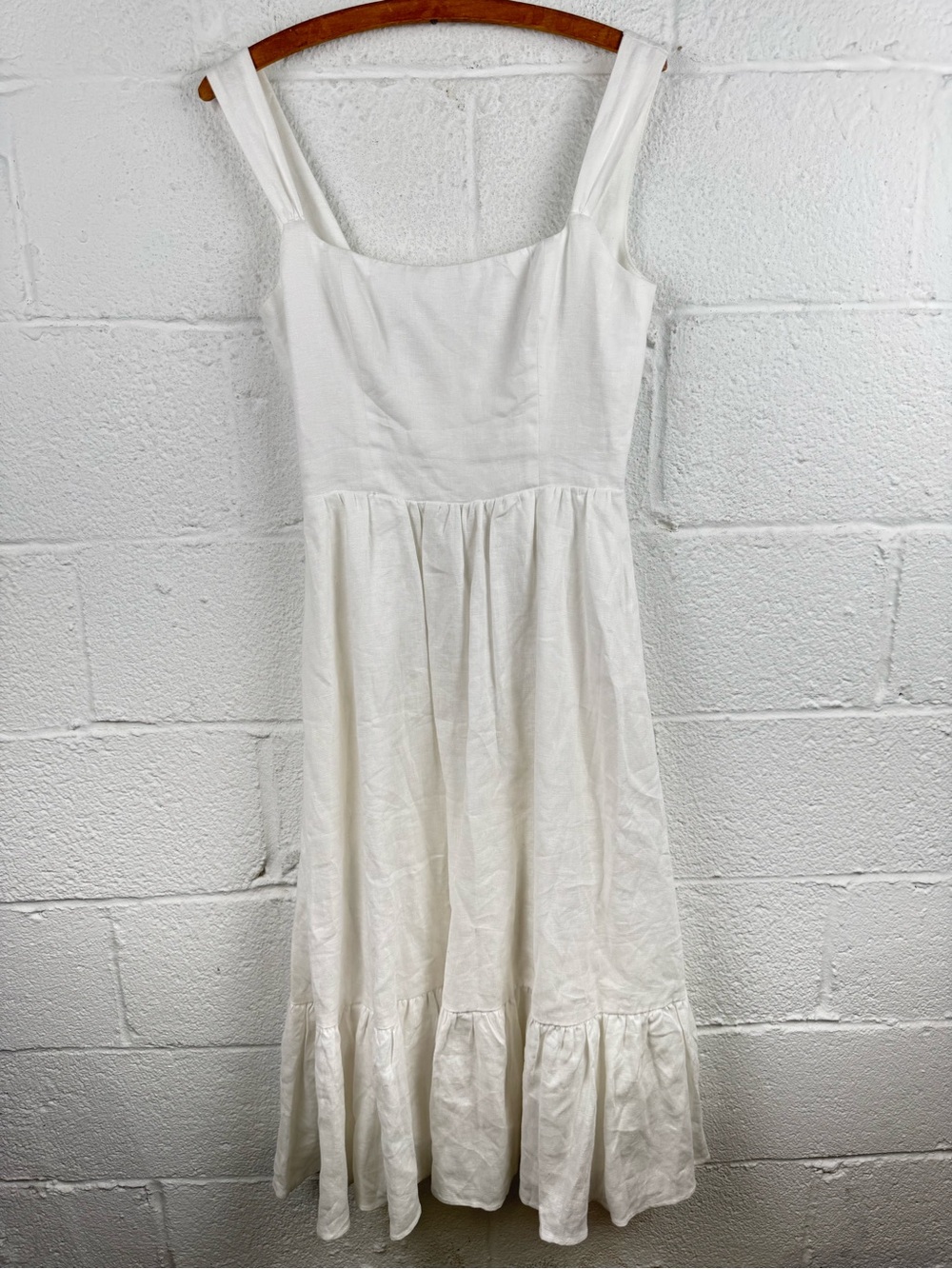 Reformation Bucatini Linen Midi Dress White Square Neck Linen Dress Size 2 - Picture 4 of 9